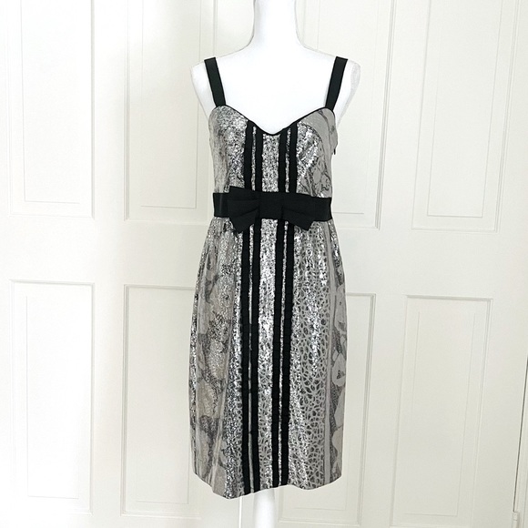 NWT DVF silver sequinned cocktail dress with bow